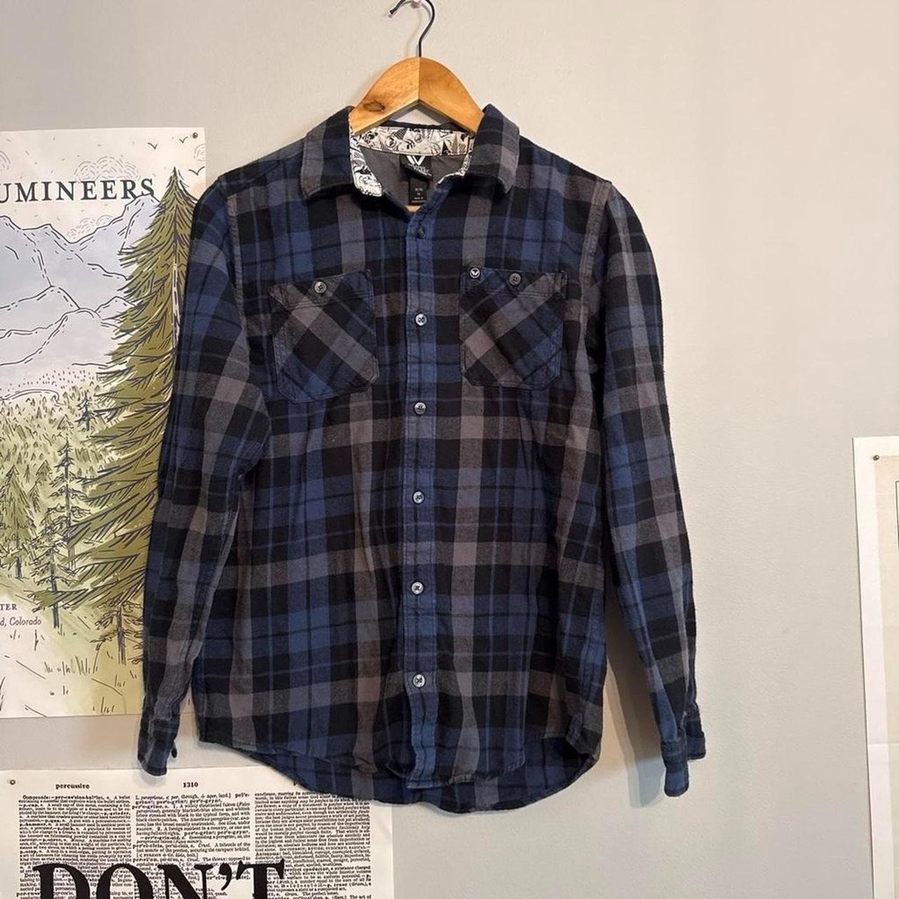 Shaun White Boys Plaid Flannel Shirt Blue Grey Size XL 16 Button Down
